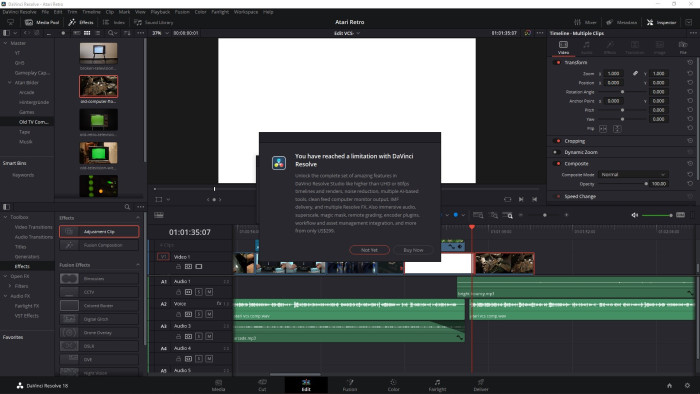 Bei einigen Effekten kommt ein Hinweis auf die kostenpflichtige Studioversion. Das passiert aber selten und lässt sich abstellen, indem man die Effekte ausblendet. (Screenshot: Martin Wolf/Golem.de)